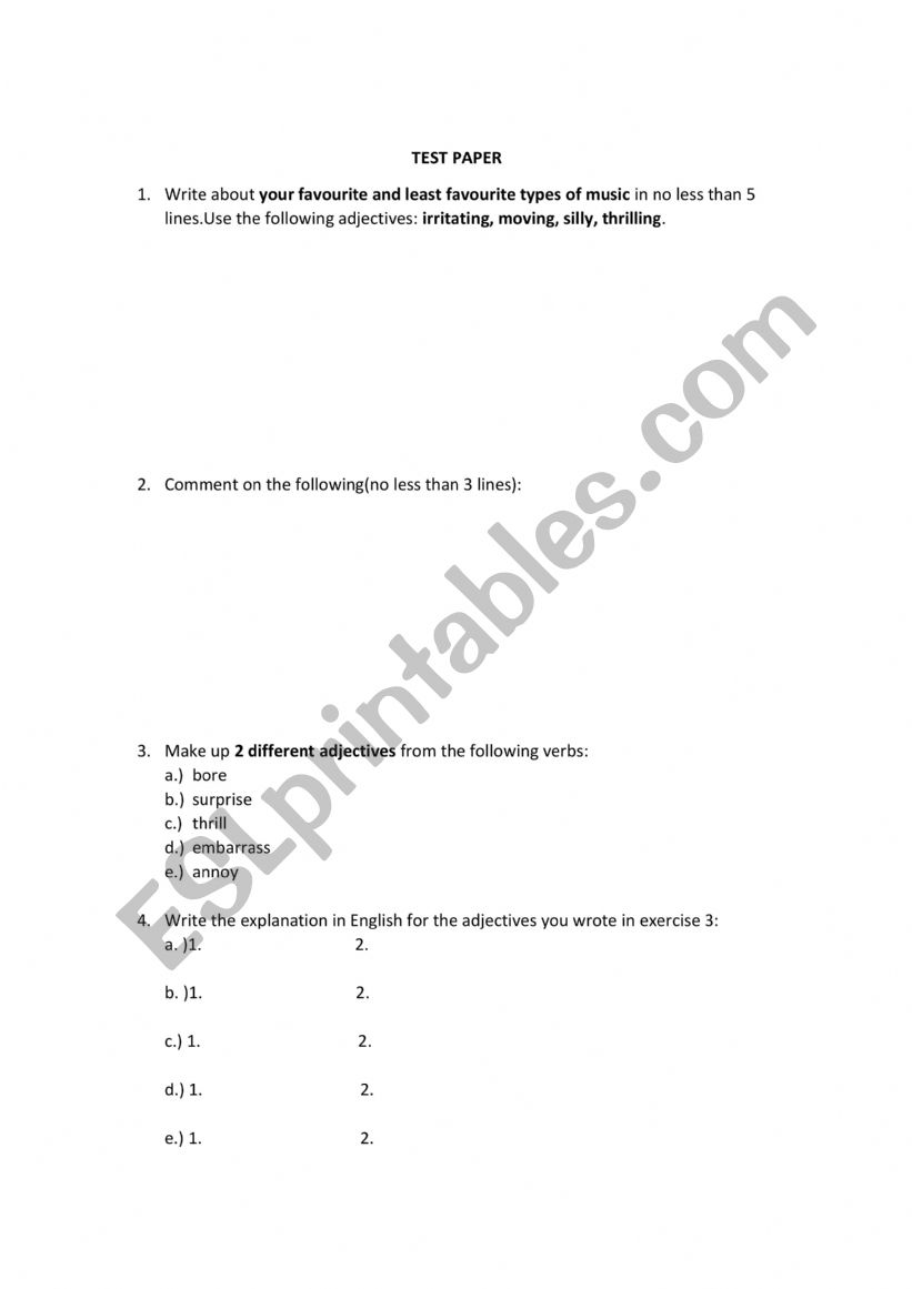 test  worksheet