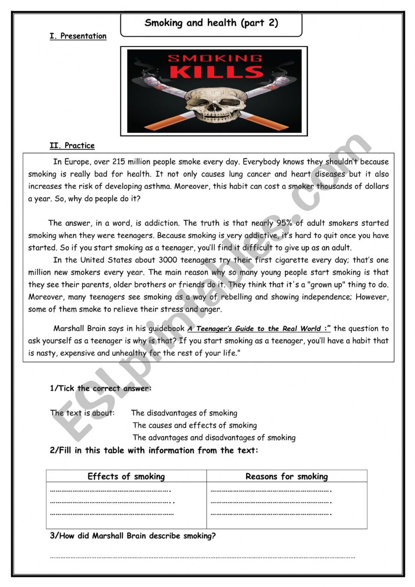 Smoking and health part 2 worksheet