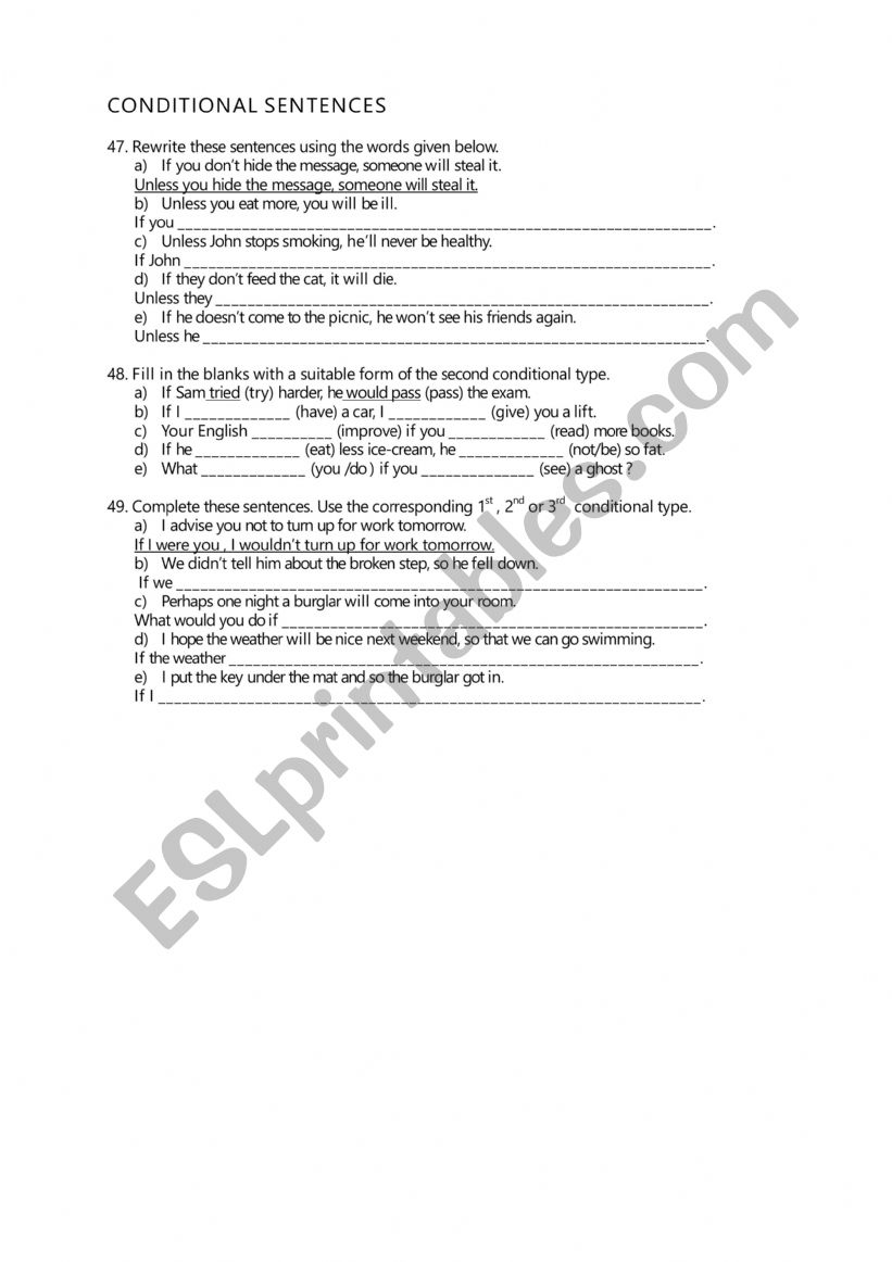 conditional worksheet