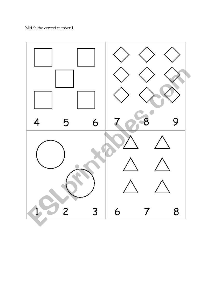 Match the correct number 1 worksheet