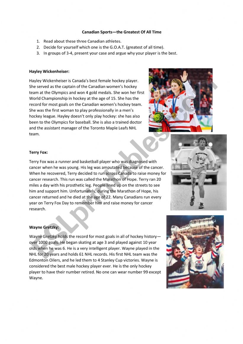 Canadian Athletes worksheet