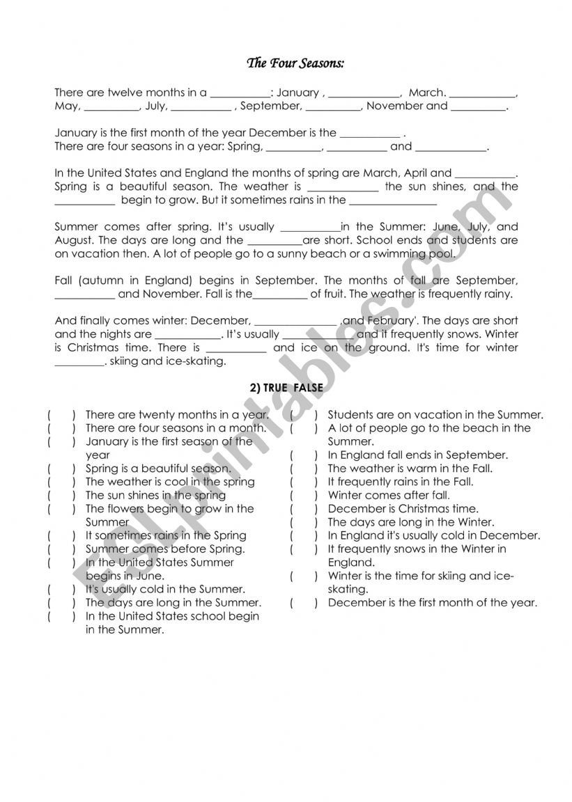 months and days worksheet