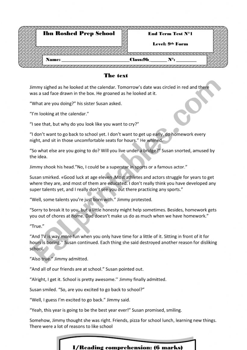 End term test 1 worksheet