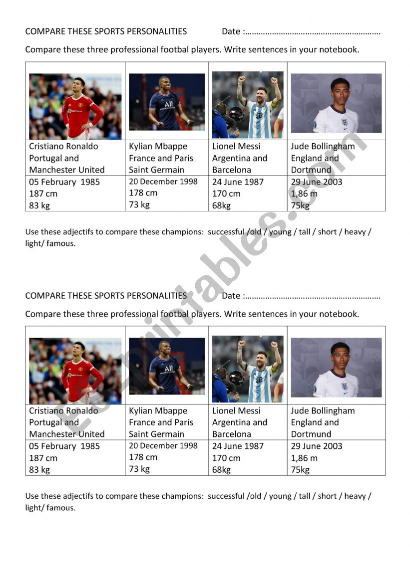 Compare Sports Personalities worksheet