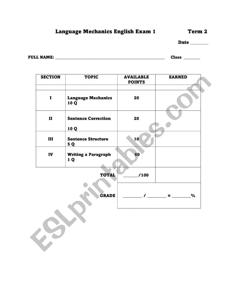 Language Mechanics Exam Level 1