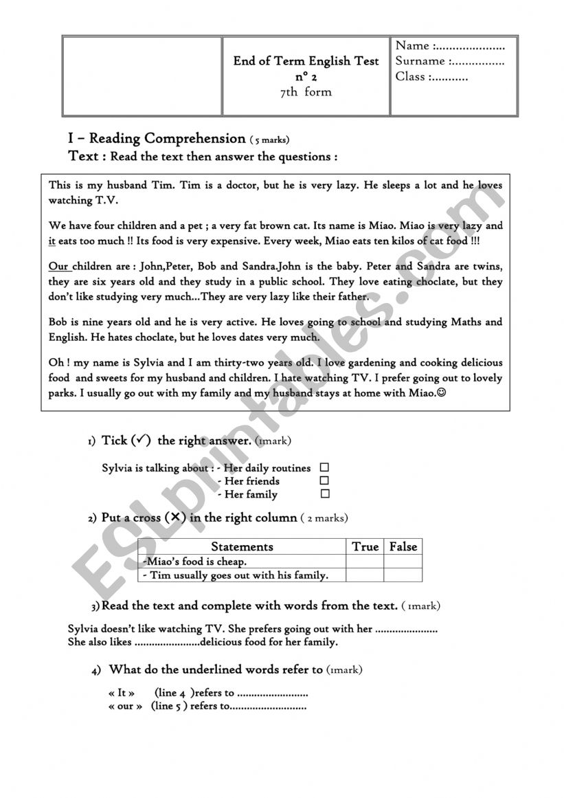 7th form 2nd term review worksheet