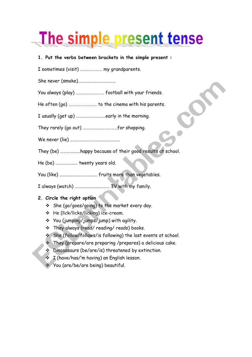 The simple present tense worksheet