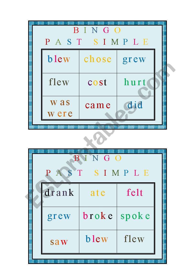 Past Simple - Bingo - Part 1 worksheet