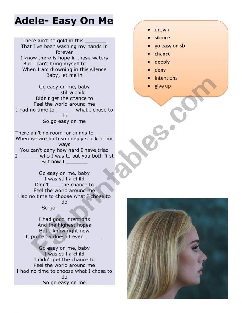 Adele- Easy on me worksheet