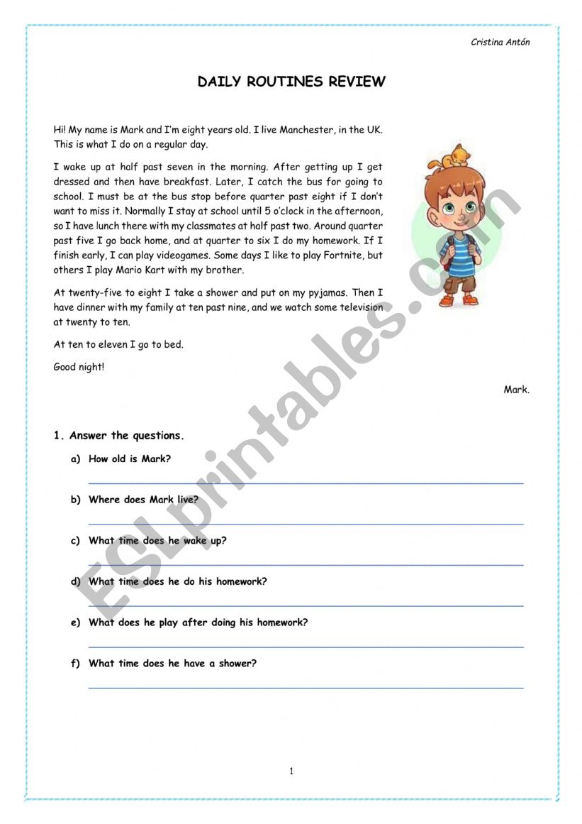 Daily Routines Review worksheet