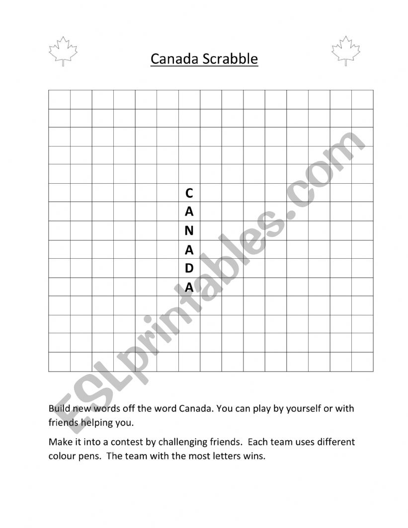Canada Scrabble worksheet