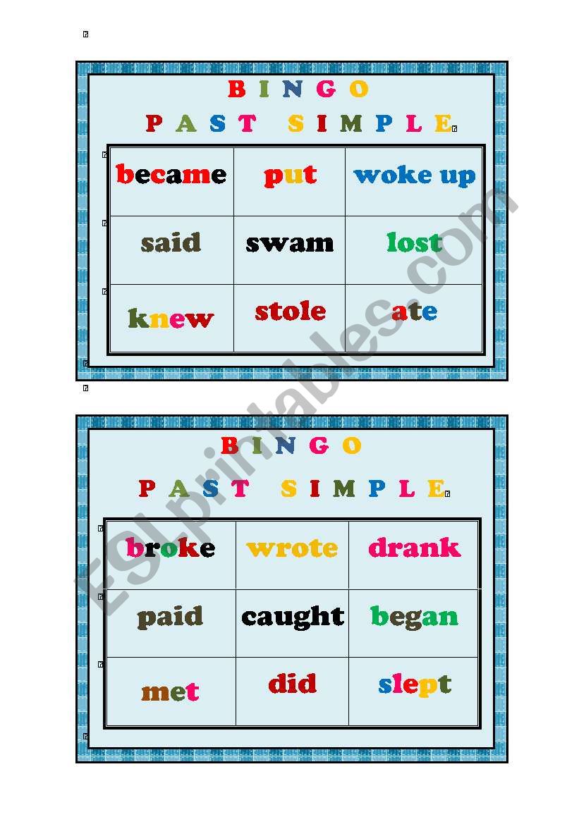 Past Simple - Bingo - Part 2 worksheet