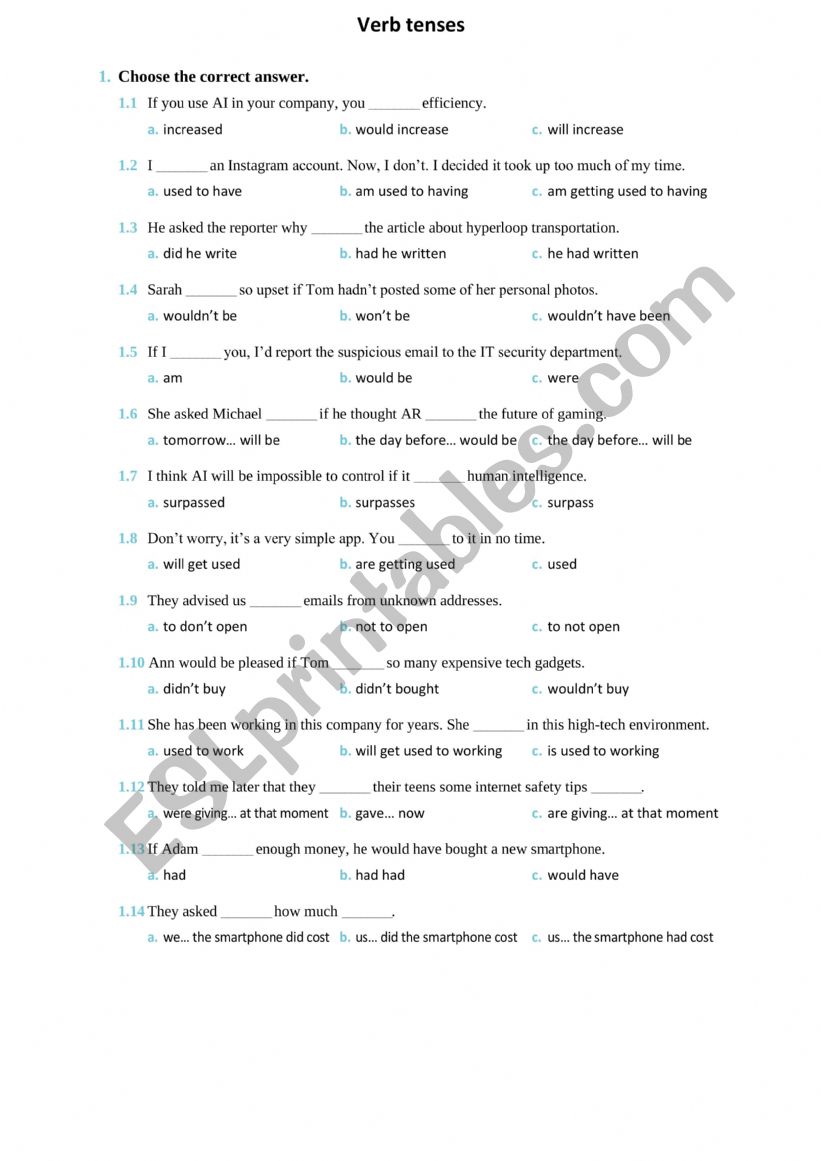 Verb tenses worksheet
