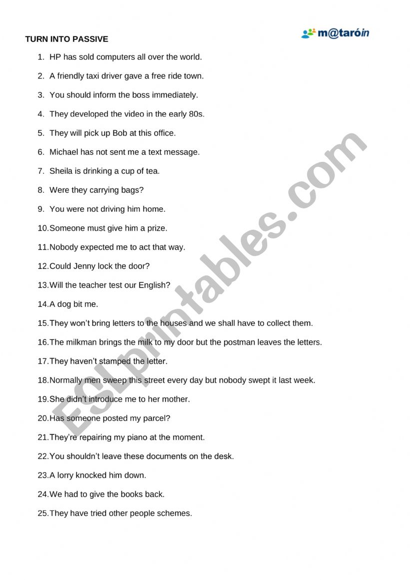Turn into Passive worksheet