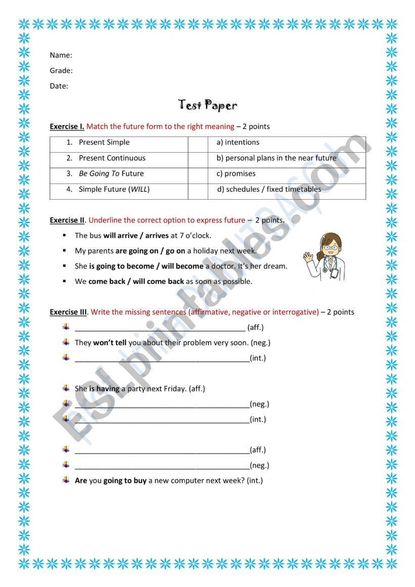 TEST PAPER - FUTURE worksheet