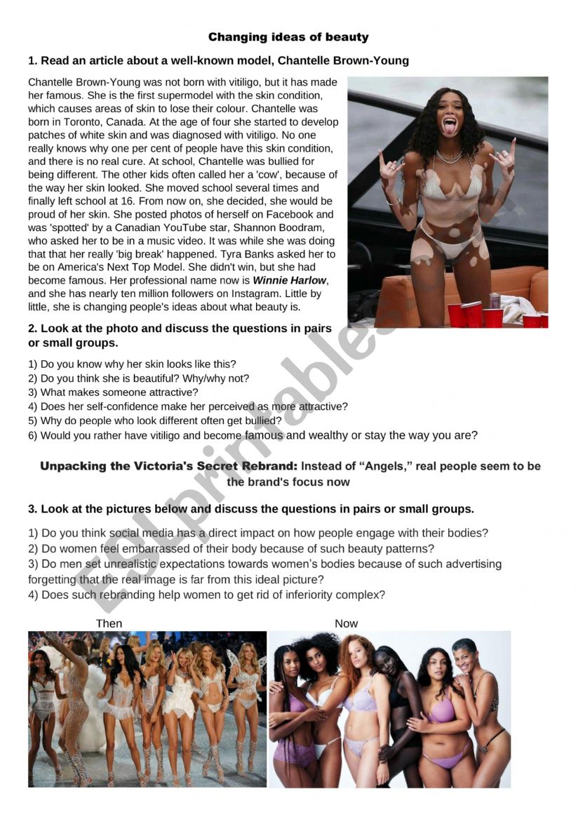 changing ideas of beauty worksheet