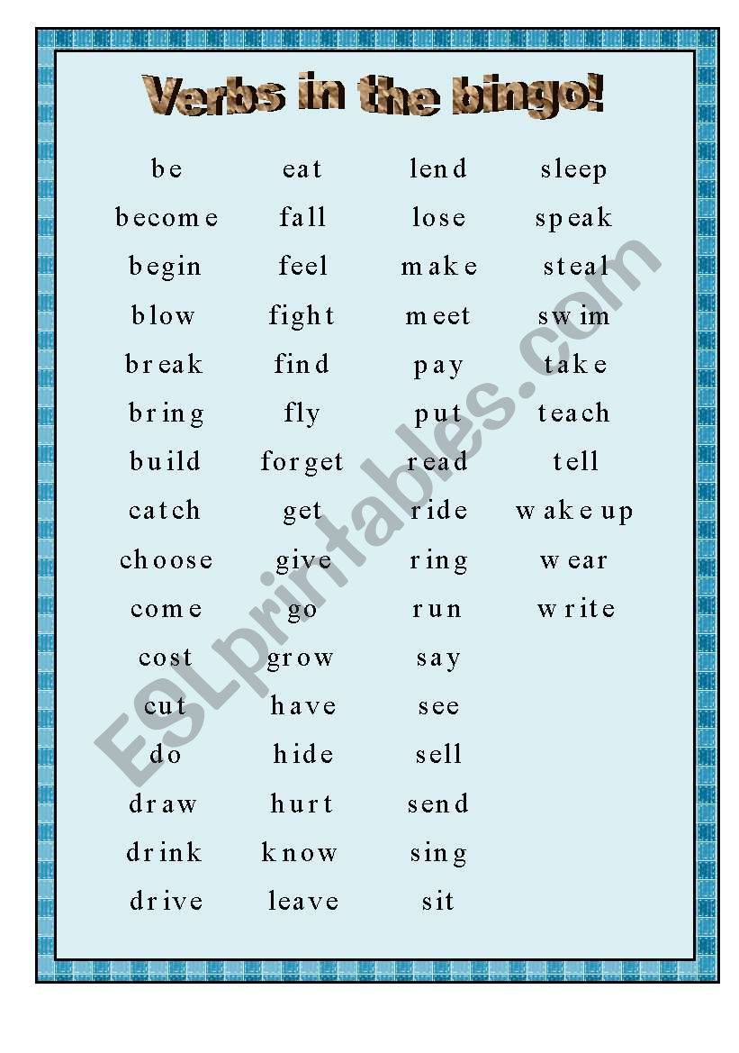 Simple Past - Bingo - Part 3 worksheet