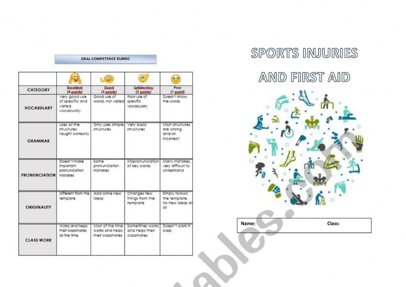 Sports injuries worksheet