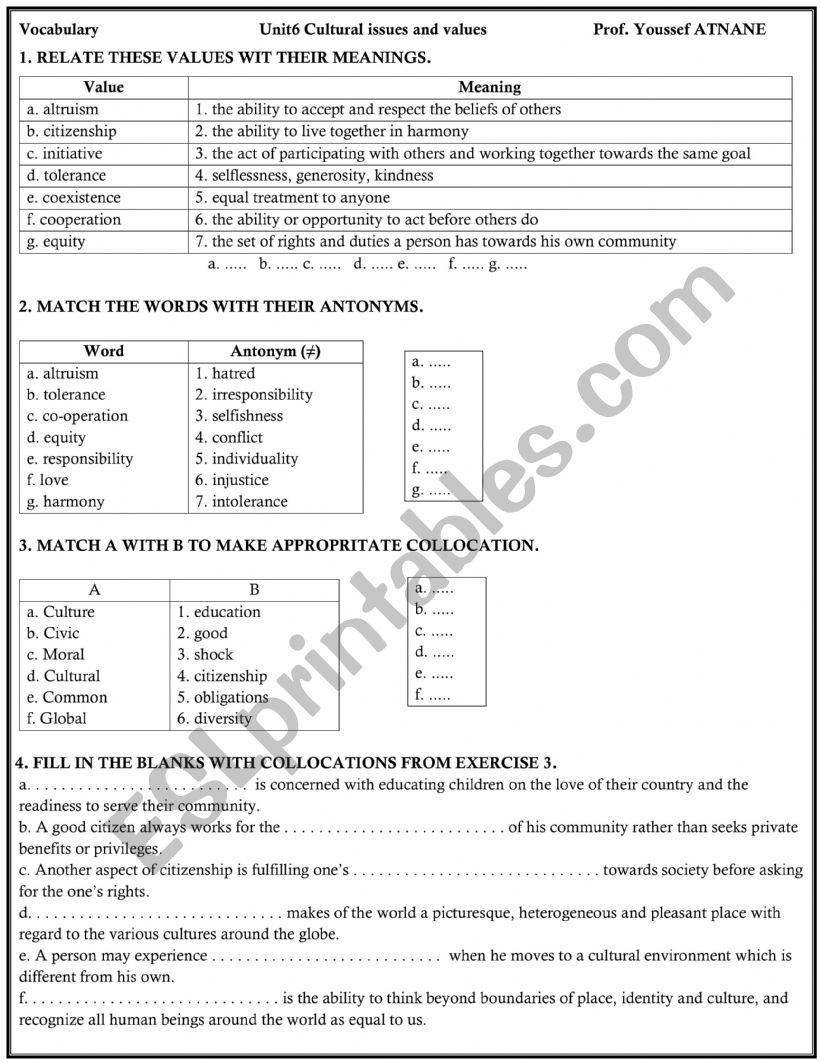 culture vocabulary worksheet