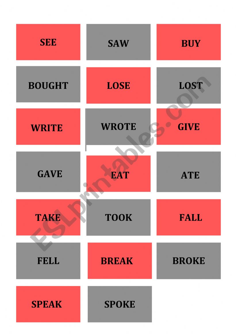 Irregular Verbs - Memory Game worksheet