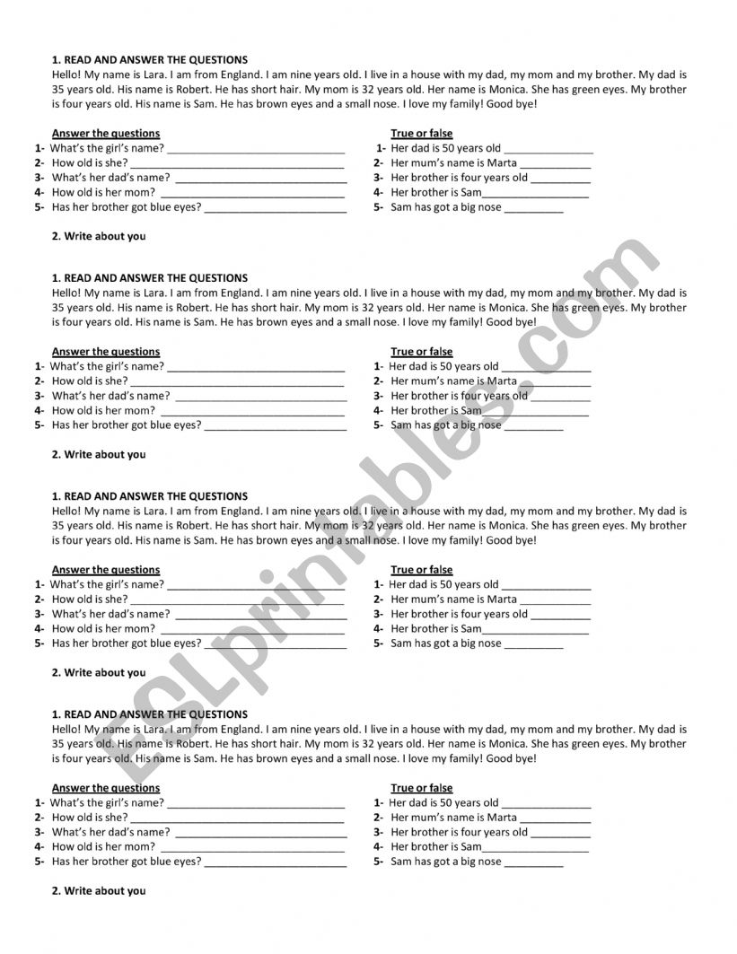 personal information worksheet
