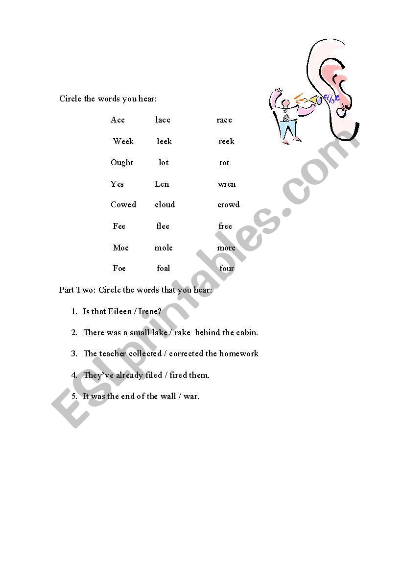 /r/ and /l/ Pronounciation worksheet