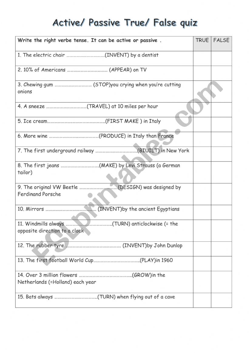 PASSIVE VOICE QUIZ worksheet