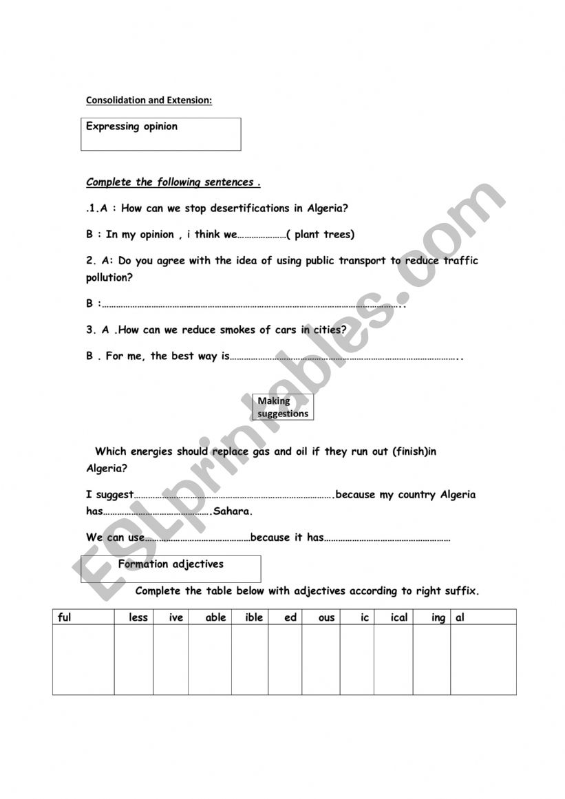 expressing opinion  worksheet