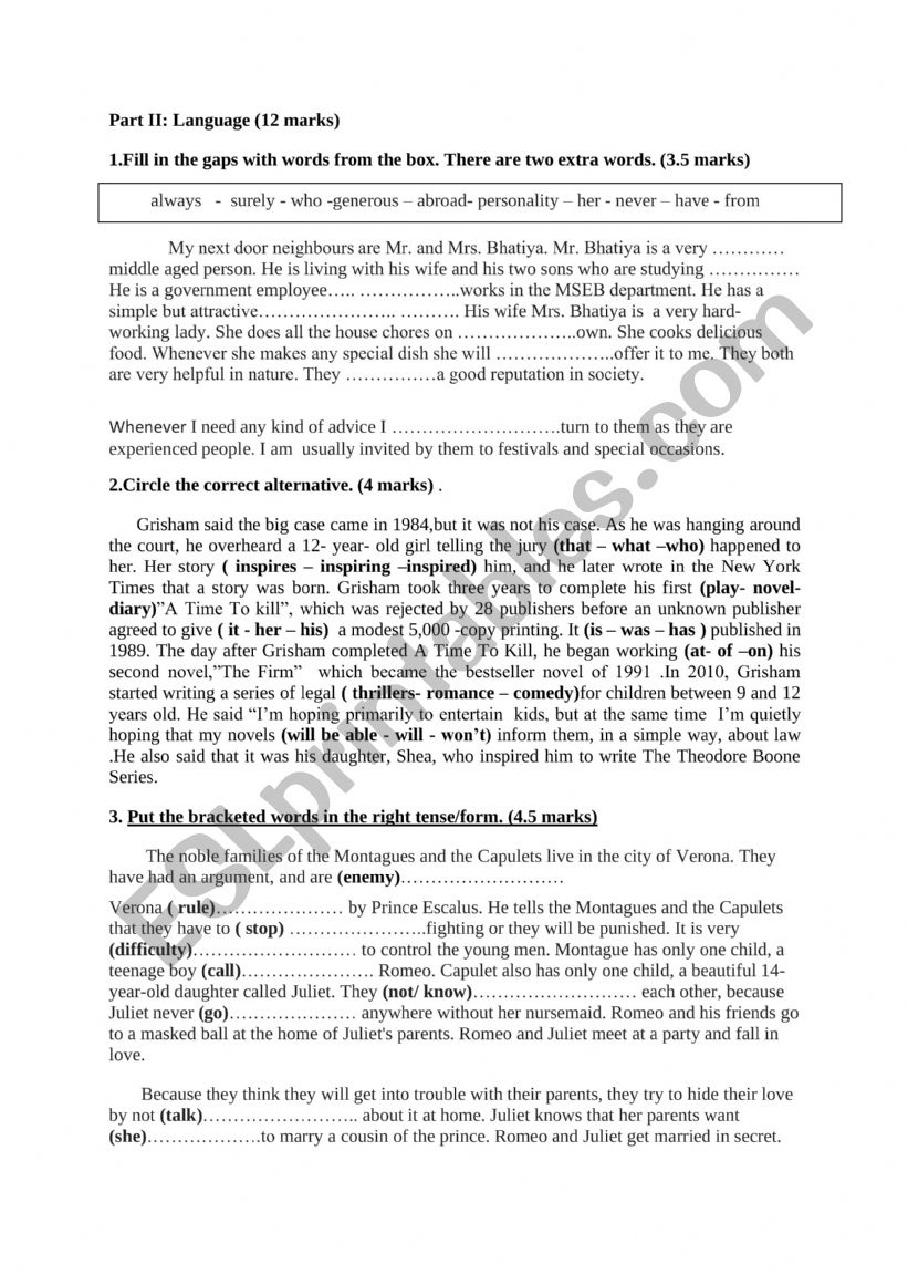 Language 1 st year worksheet