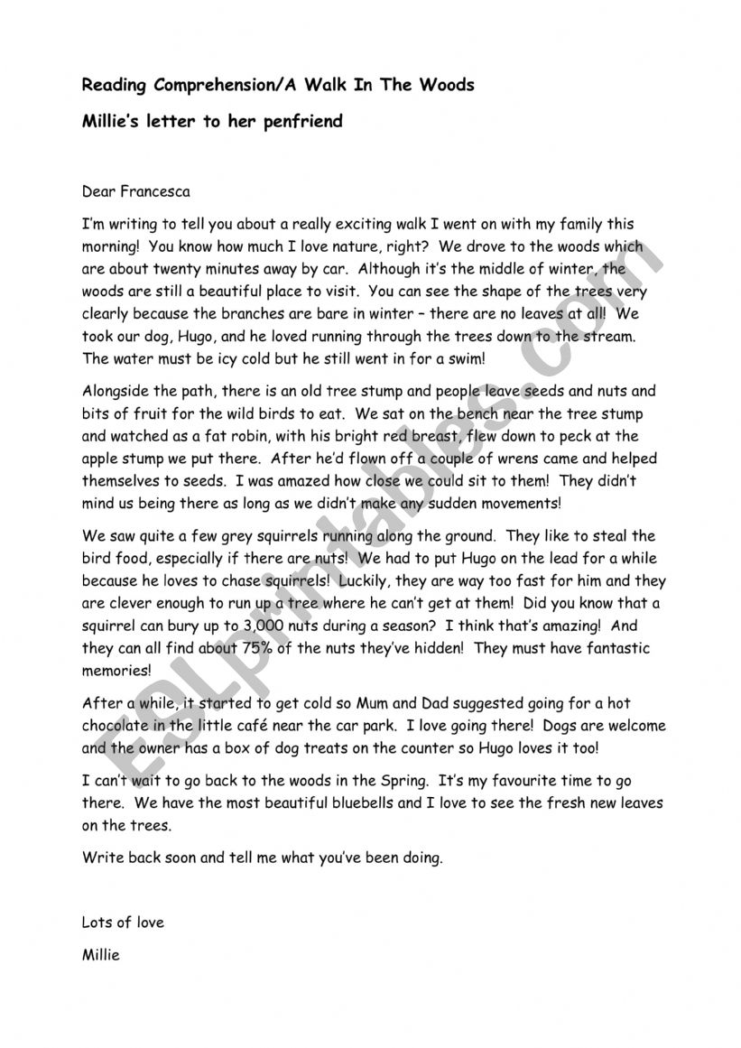 Reading Comprehension/Letter to Penfriends - lower intermediate