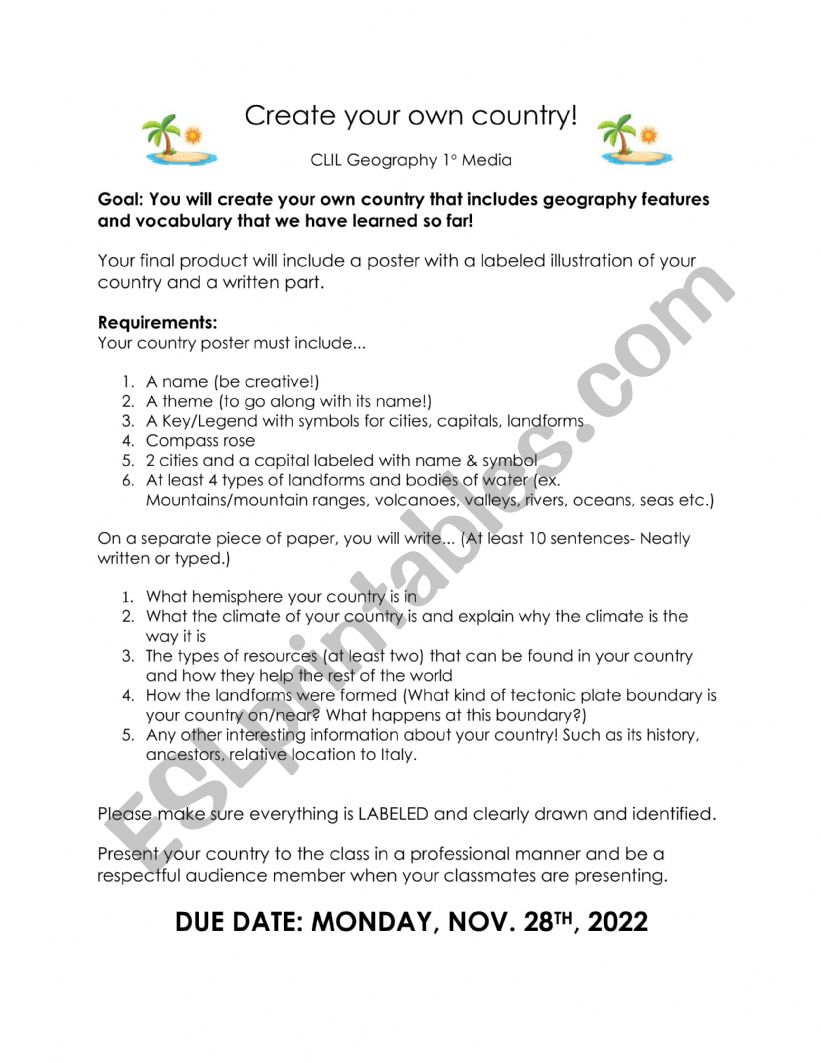 Make your own country Geography project