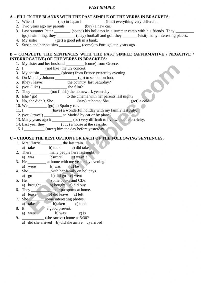 Past Simple worksheet worksheet