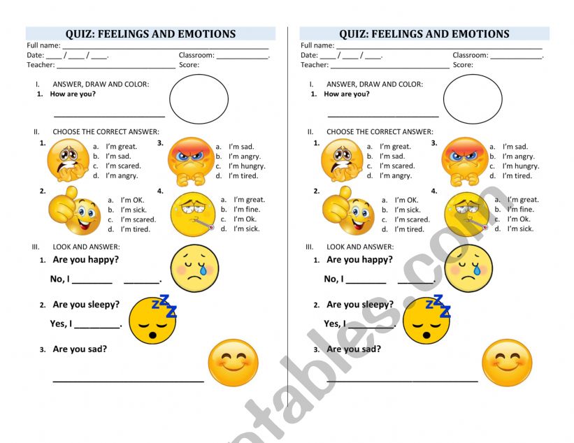Emotions/ feelings with the verb be (quiz)