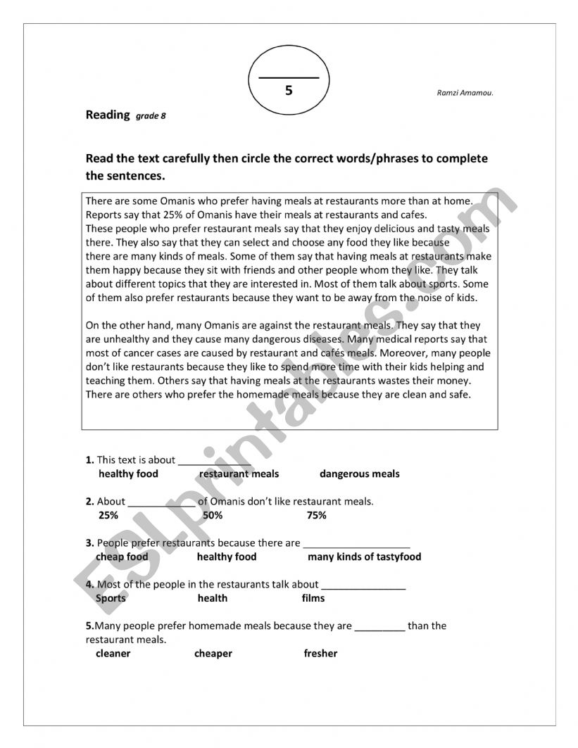 reading practice worksheet