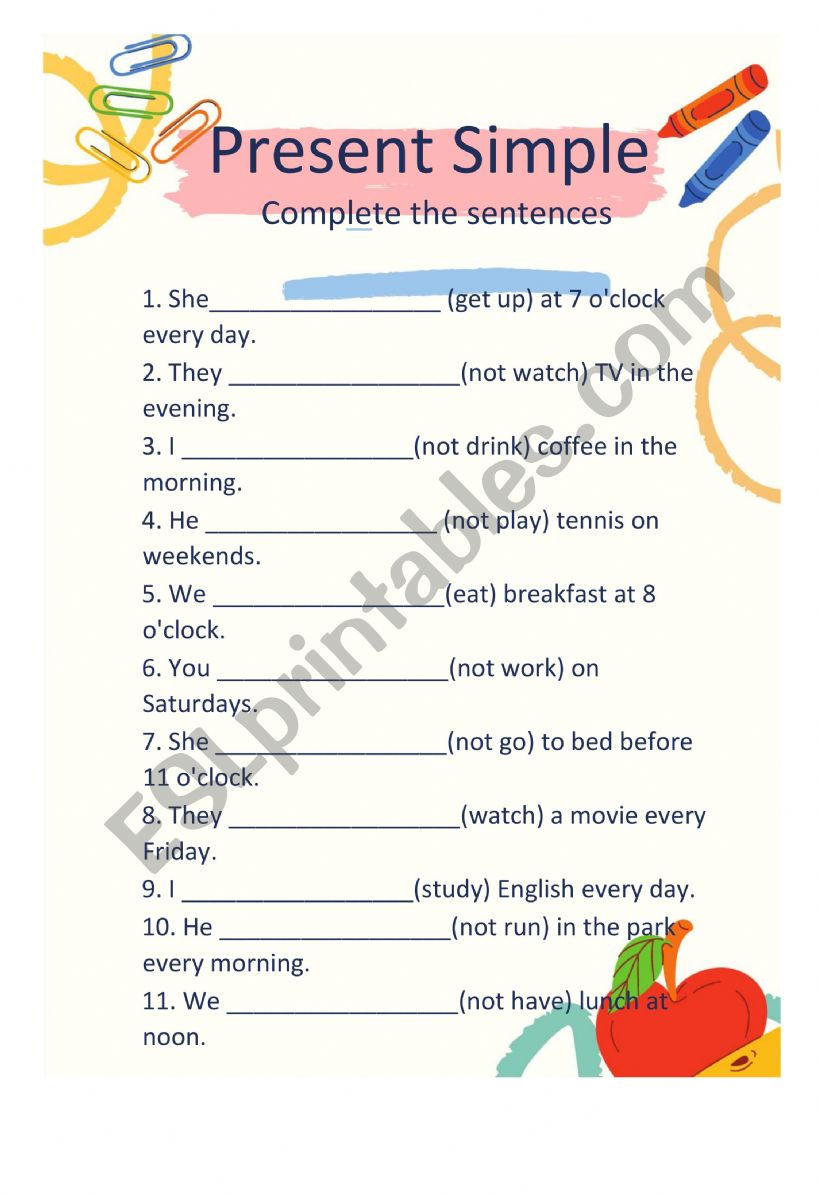 Present Simple worksheet worksheet