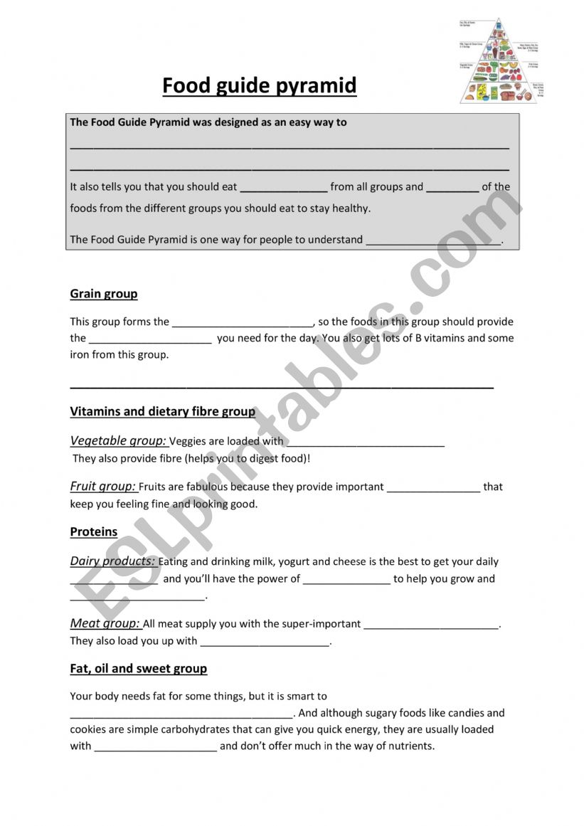 Food guide pyramid worksheet