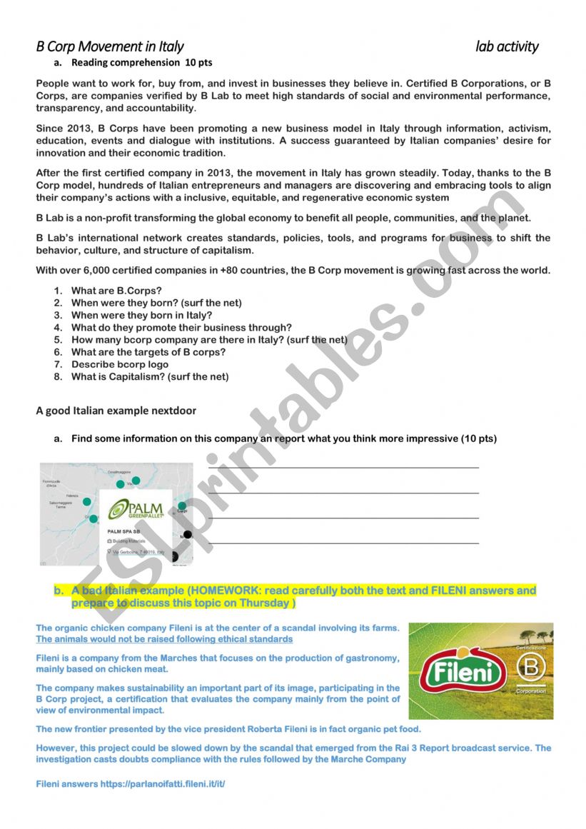 Bcorps in Italy  worksheet