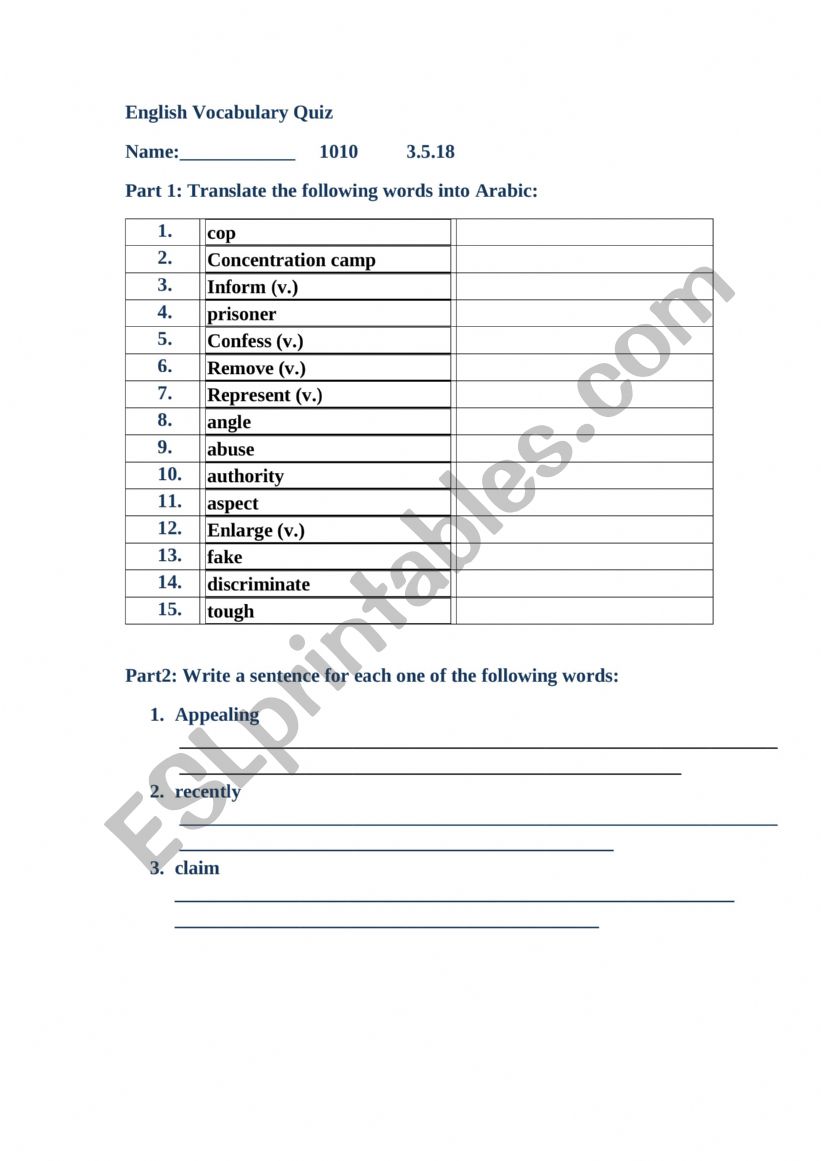 quiz exam-take a stand for 10th graders