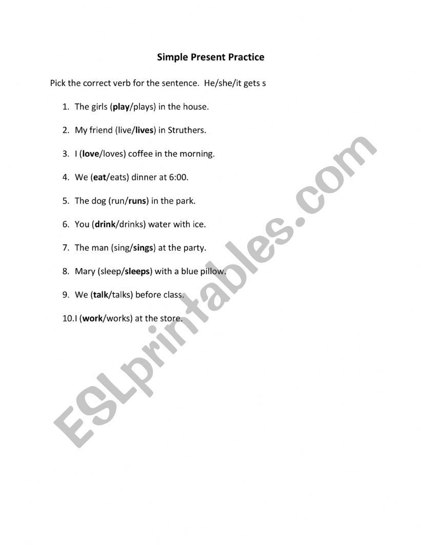Simple Present Practice worksheet