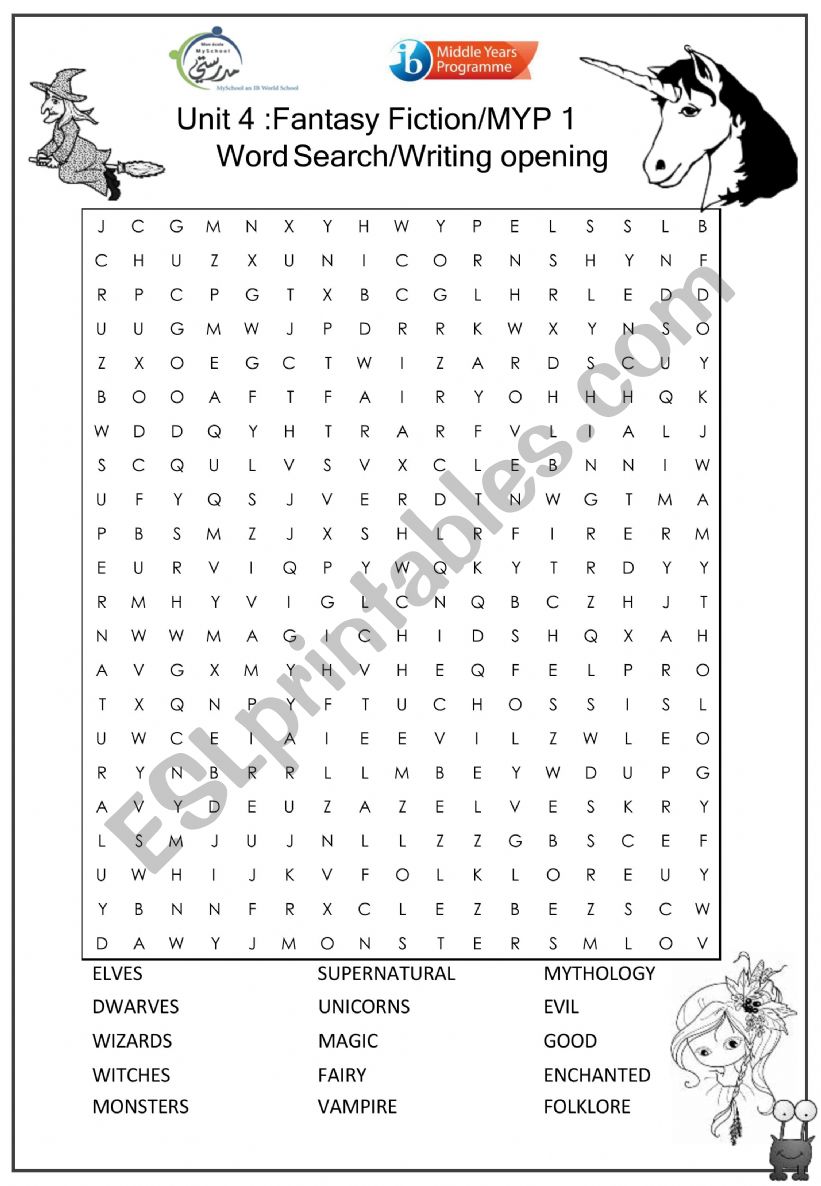 fantasy genre related words worksheet