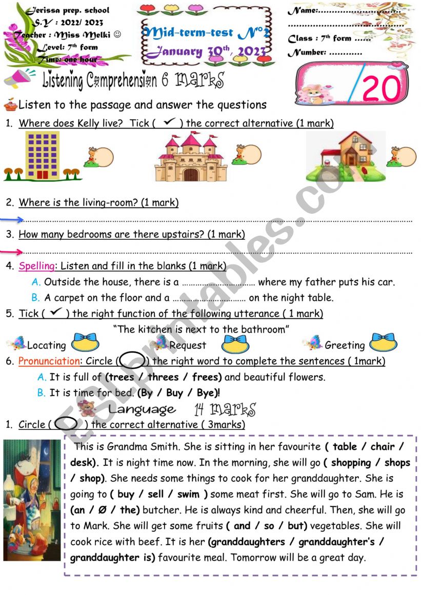 7th form test 2 worksheet