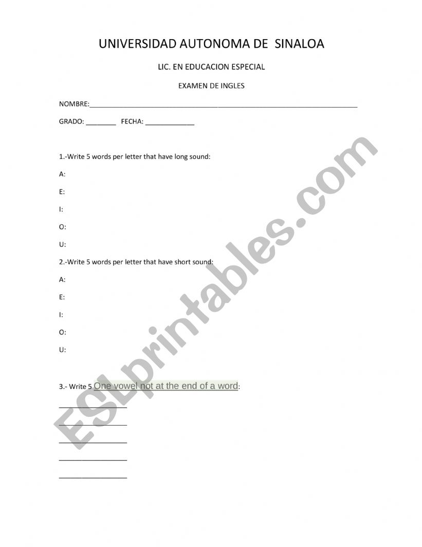 examen de fonetica worksheet