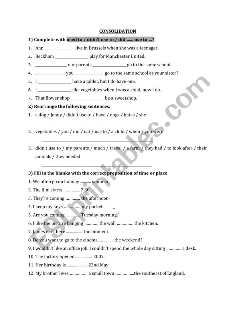 CONSOLIDATION worksheet