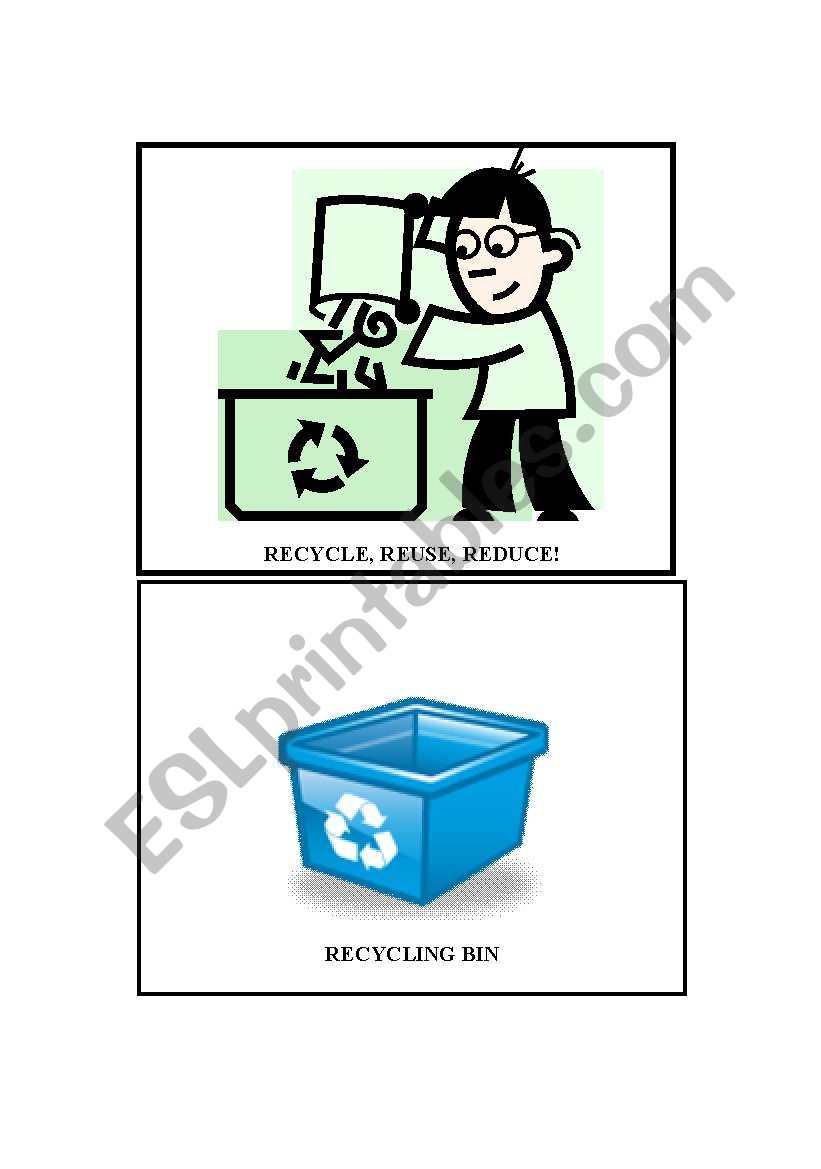Recycling theme flashcards worksheet