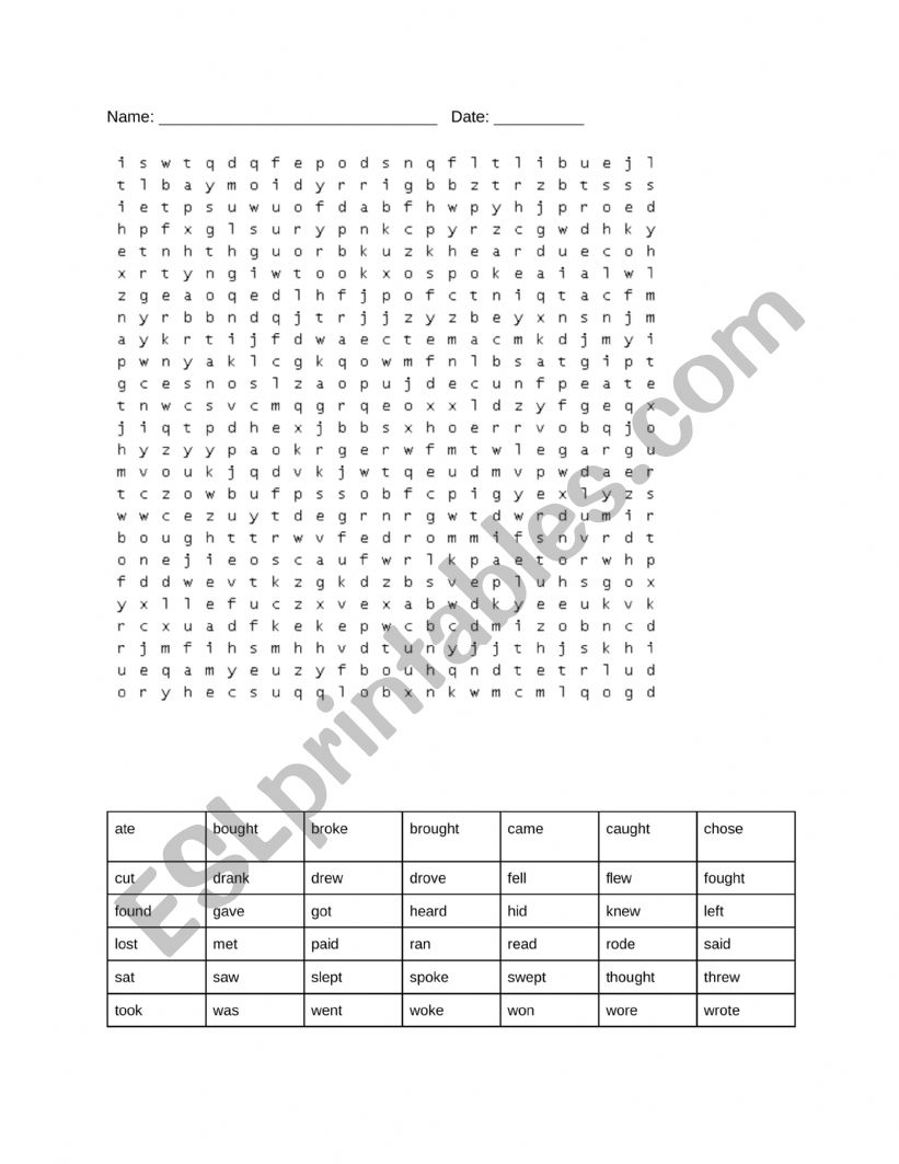 Present to Past Tense worksheet