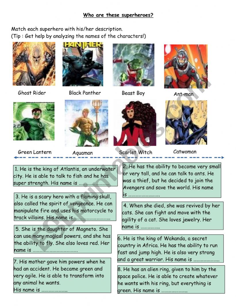 Reading comprehension : superhero abilities