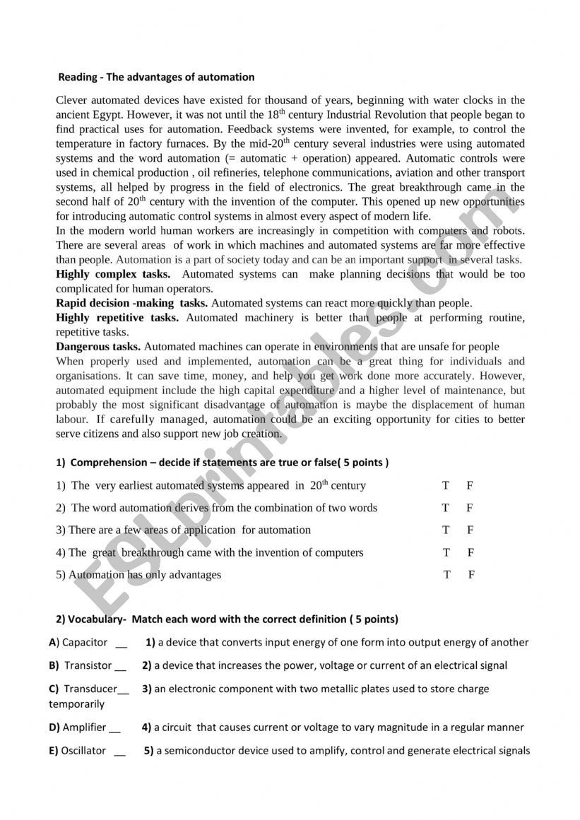 TECHNICAL ENGLISH TEST worksheet