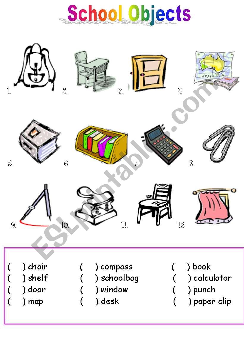 School Objects worksheet