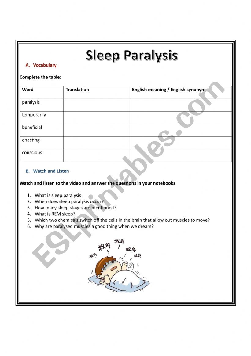 Sleep Paralysis worksheet