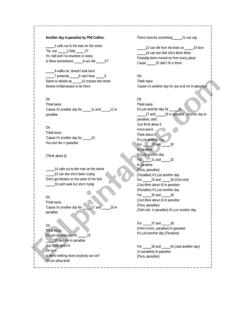 Pronouns song worksheet